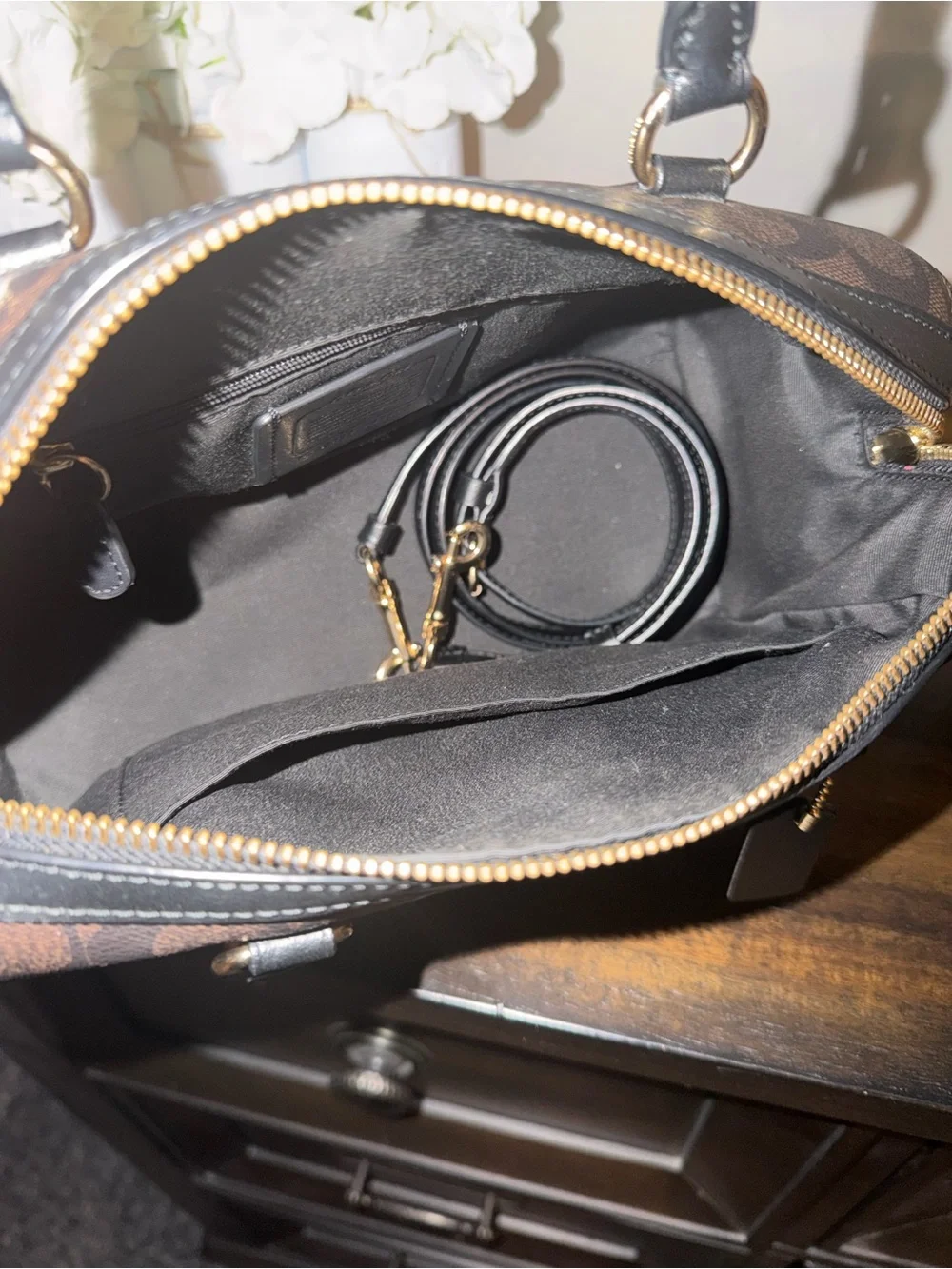 Coach Brown Signature Canvas Satchel with Gold Hardware